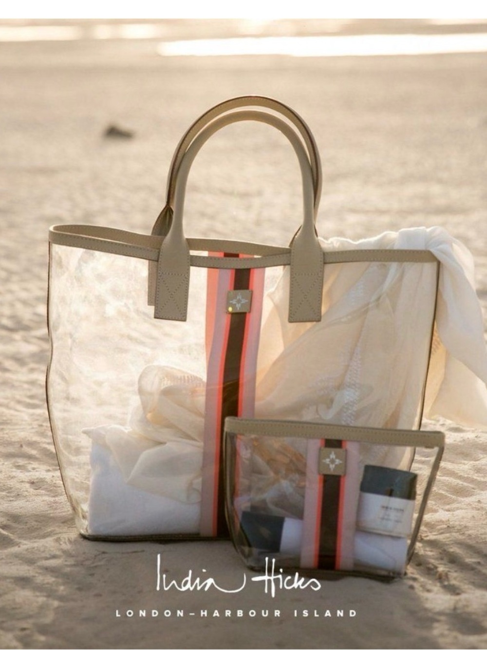 India Hicks Pink Sands Clear Tote and Pouch - Original Packaging - New